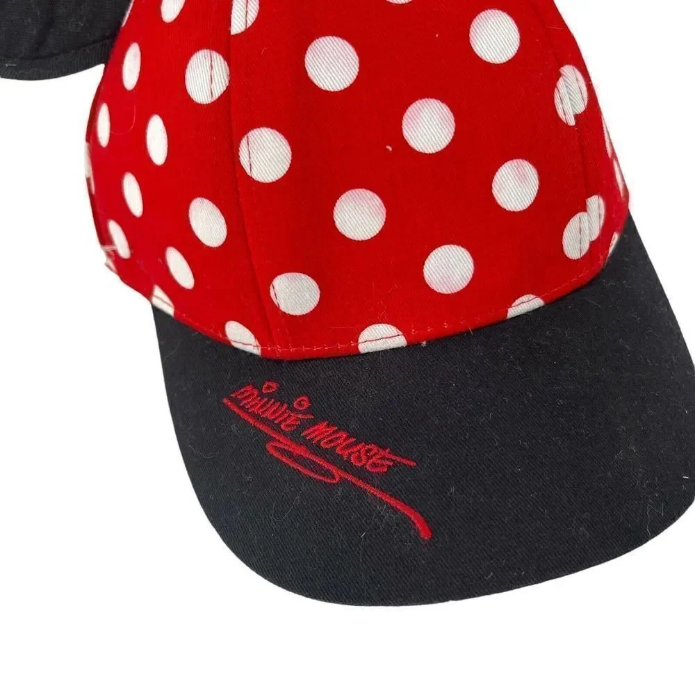 Minnie Mouse Ears Baseball Hat Red Polka Dot Bow Girls Disneyland Resort Cap